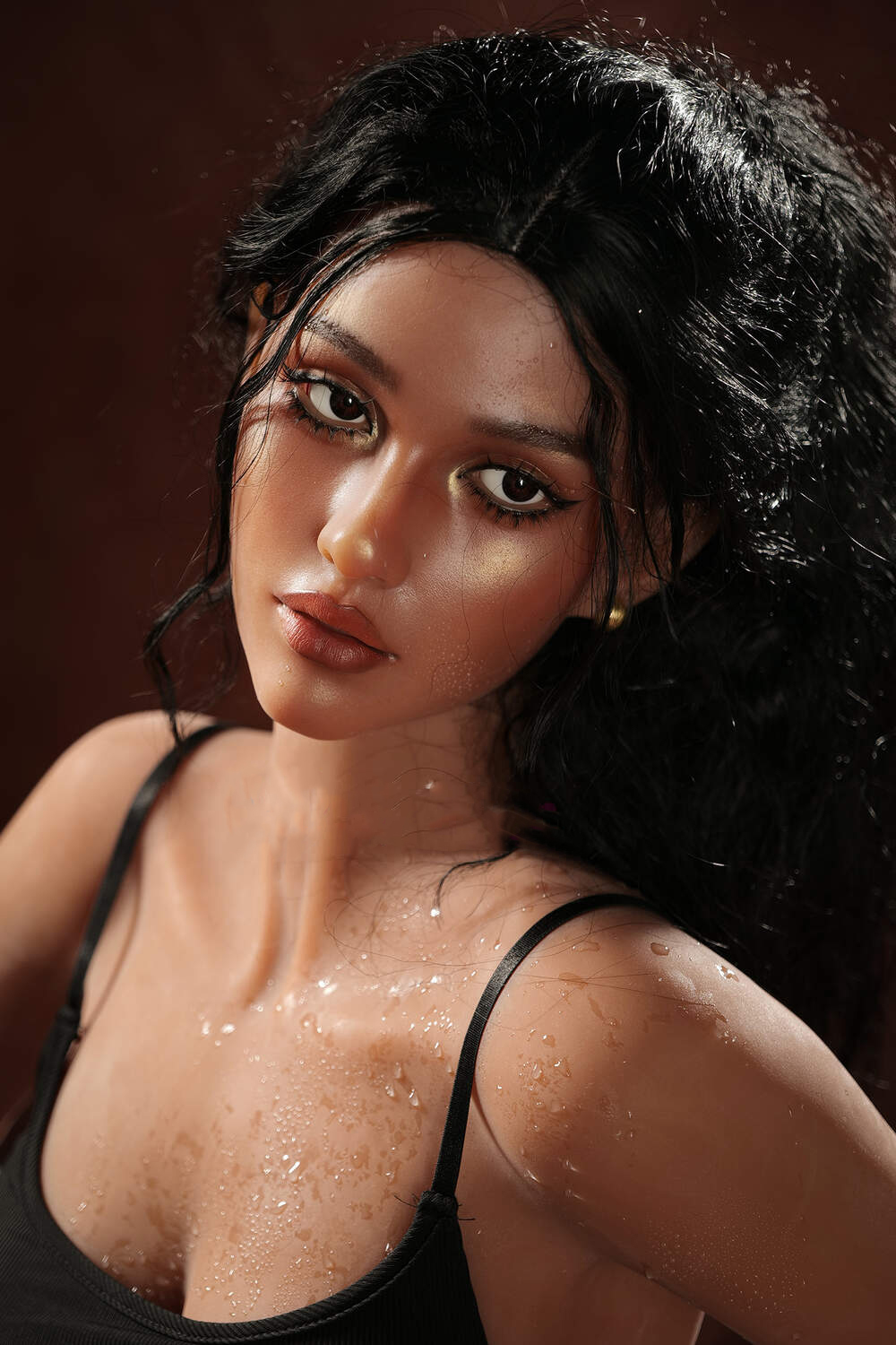 140cm/55.1in TPE Realistic Sex Doll with Tan Skin, 63-48-72 Petite Figure – New Light Wheat Blonde in Black Lingerie