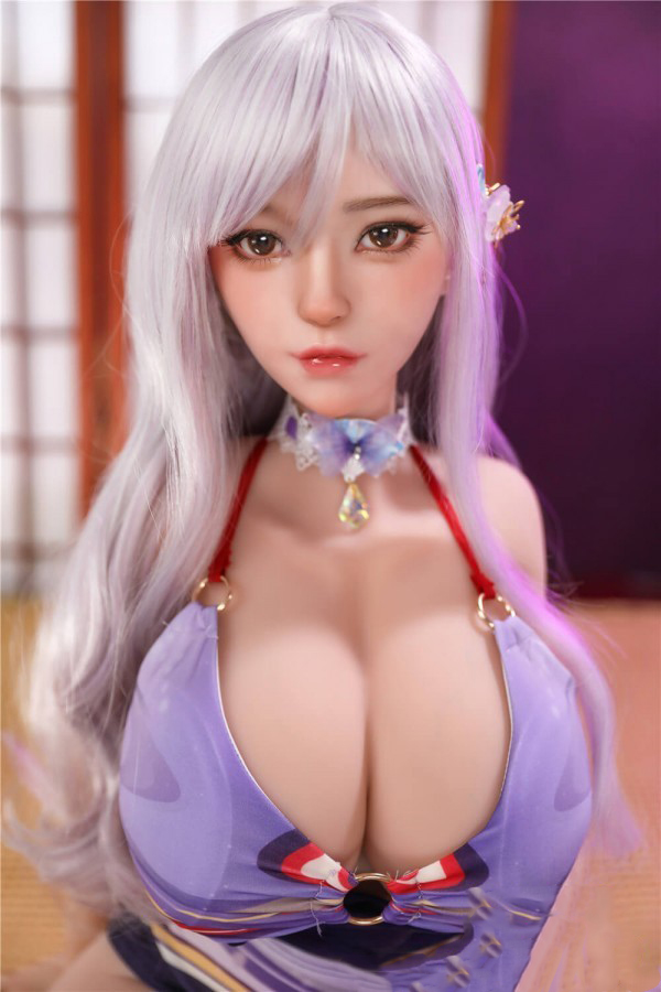 138cm/54in & 161cm/63in TPE Realistic Sex Doll With Silver Long Hair & Purple Lingerie Set