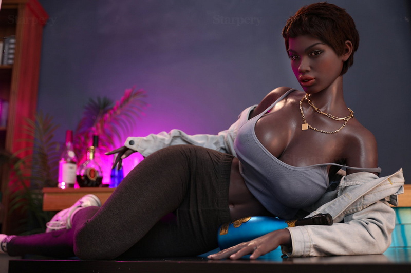 148cm/58in & 157cm/62in TPE Realistic Sex Doll With White Camisole, Brown Leggings & White Denim Jacket