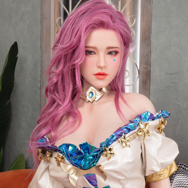 157cm/62in TPE Realistic Sex Doll With Purple Hair, Glasses & Elegant Office Outfit