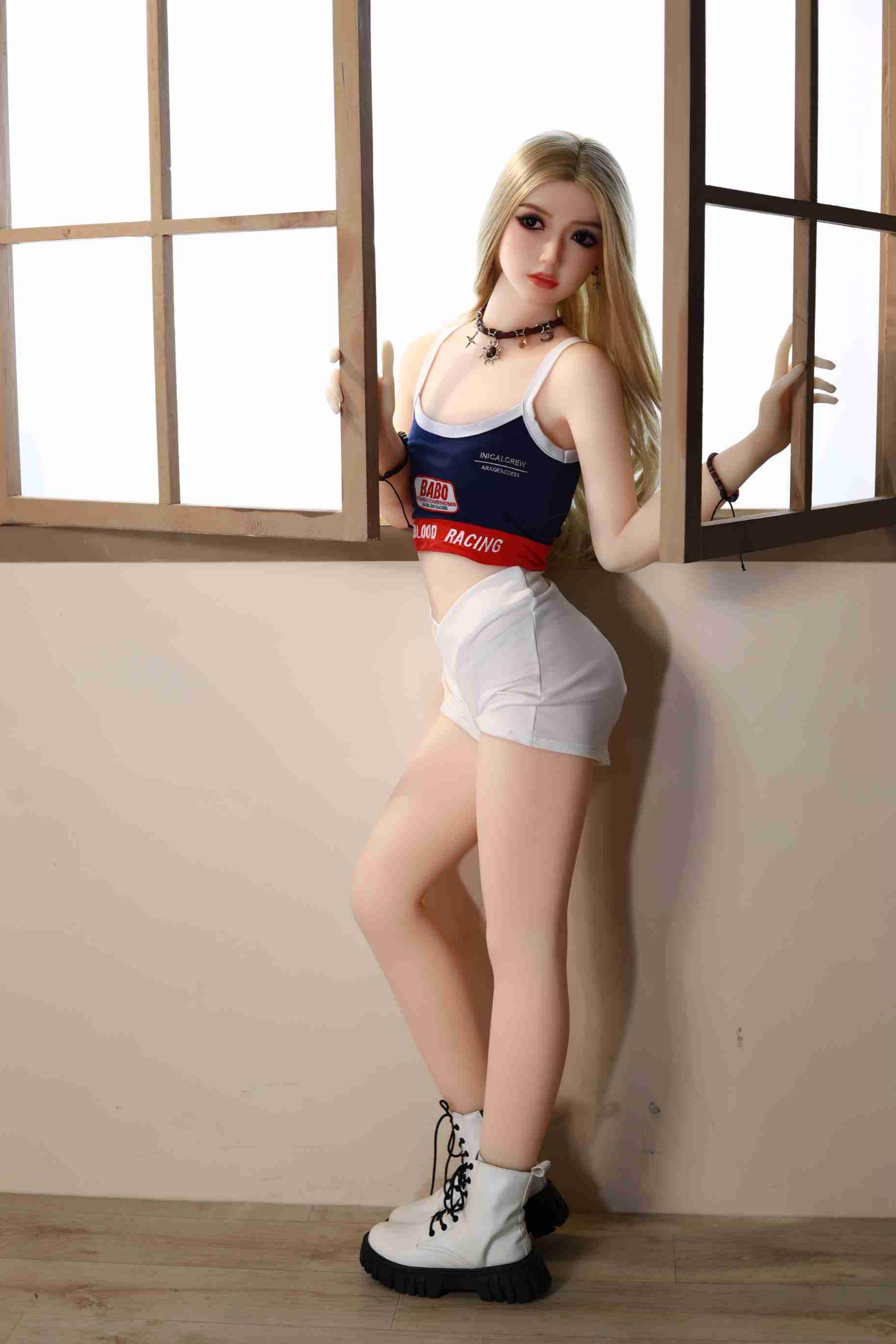 155cm/61in TPE Realistic Sex Doll With Big Booty "American Retro" Figure, Racer Crop Top & Shorts – Model 155CM-Racer