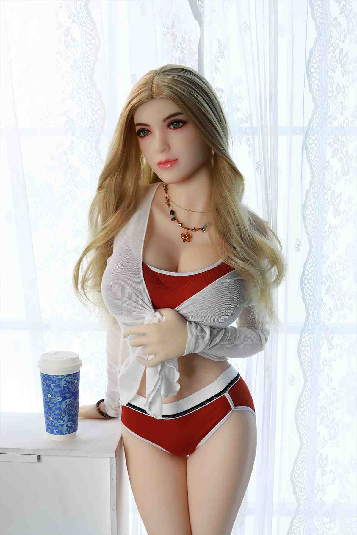 158cm/62.2in TPE Realistic Sex Doll With Curvy “Sweet Secretary” Figure, Blonde Waves & Morning Lounge Outfit – Model 158CM-Morning