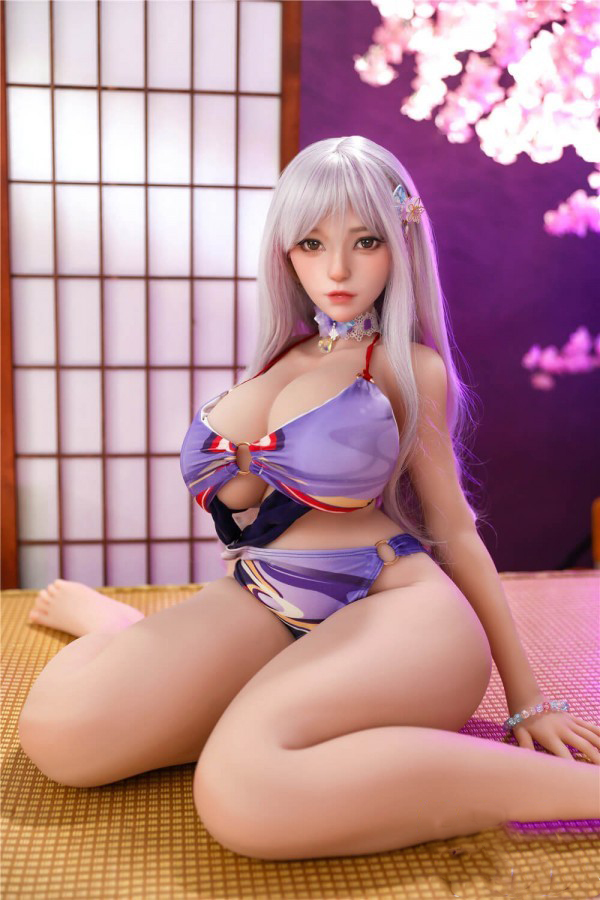 138cm/54in & 161cm/63in TPE Realistic Sex Doll With Silver Long Hair & Purple Lingerie Set