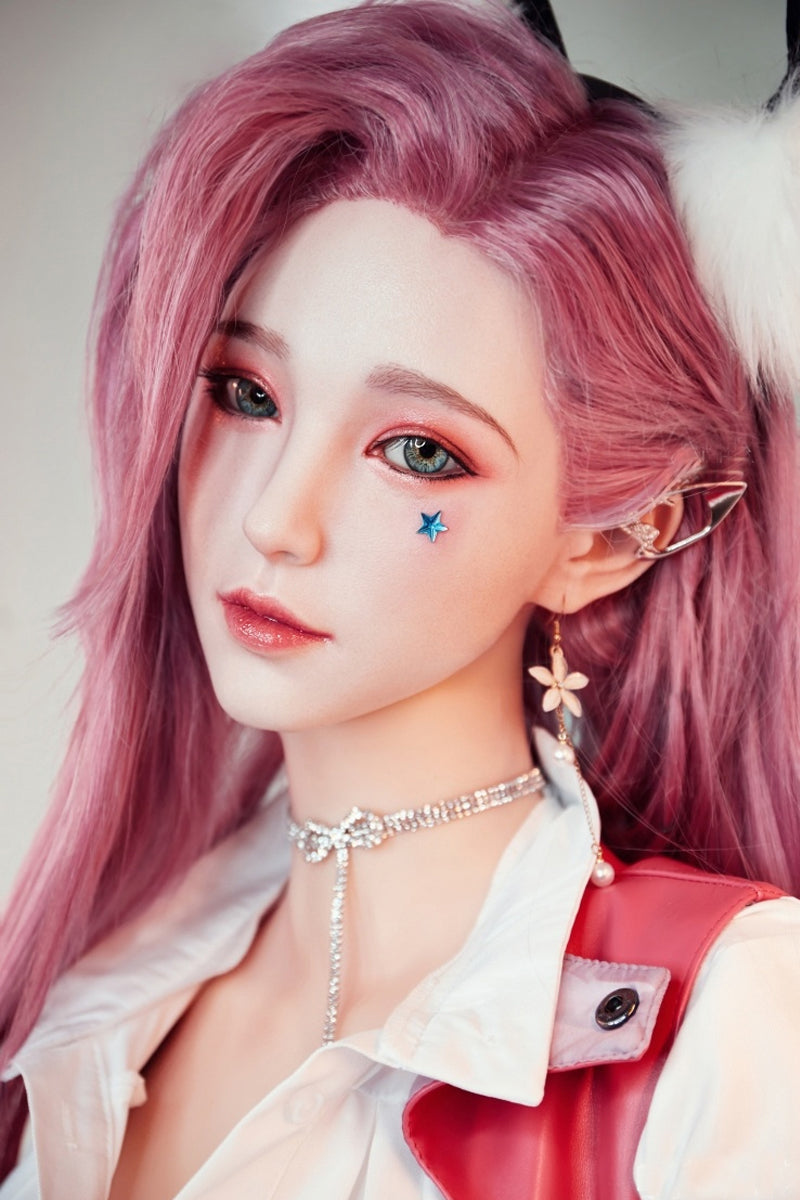 157cm/62in TPE Realistic Sex Doll With Purple Hair, Glasses & Elegant Office Outfit