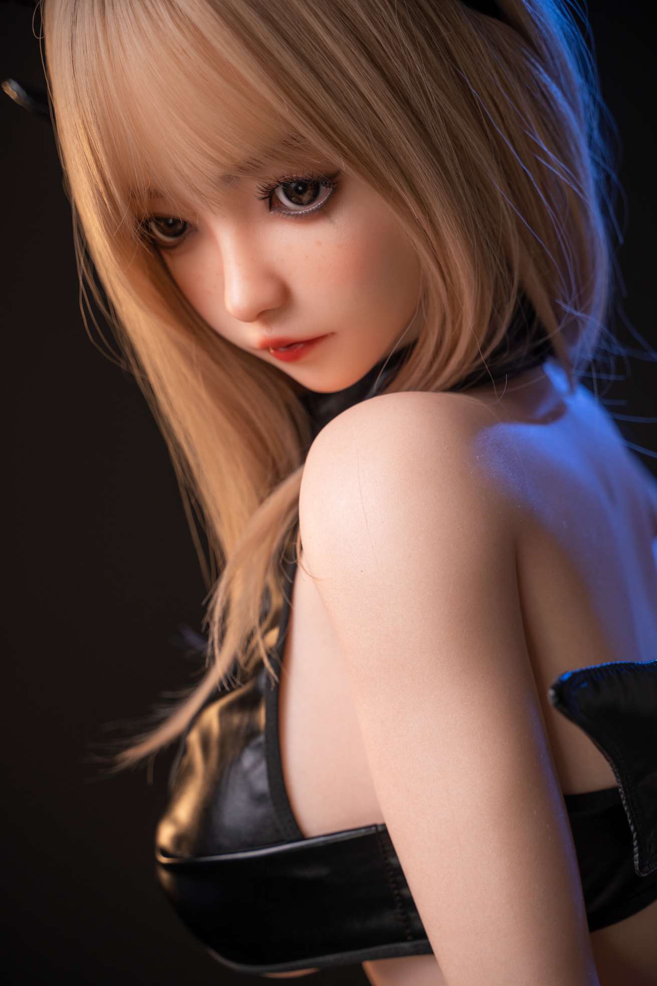 125cm/49in & 135cm/53in TPE Realistic Sex Doll With Black Faux‑Leather Mesh Lingerie