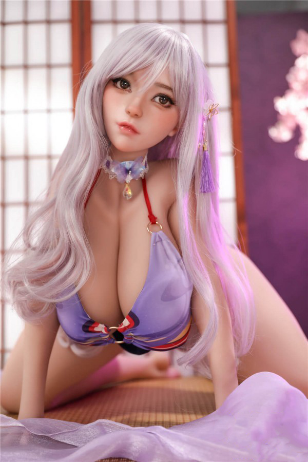 138cm/54in & 161cm/63in TPE Realistic Sex Doll With Silver Long Hair & Purple Lingerie Set