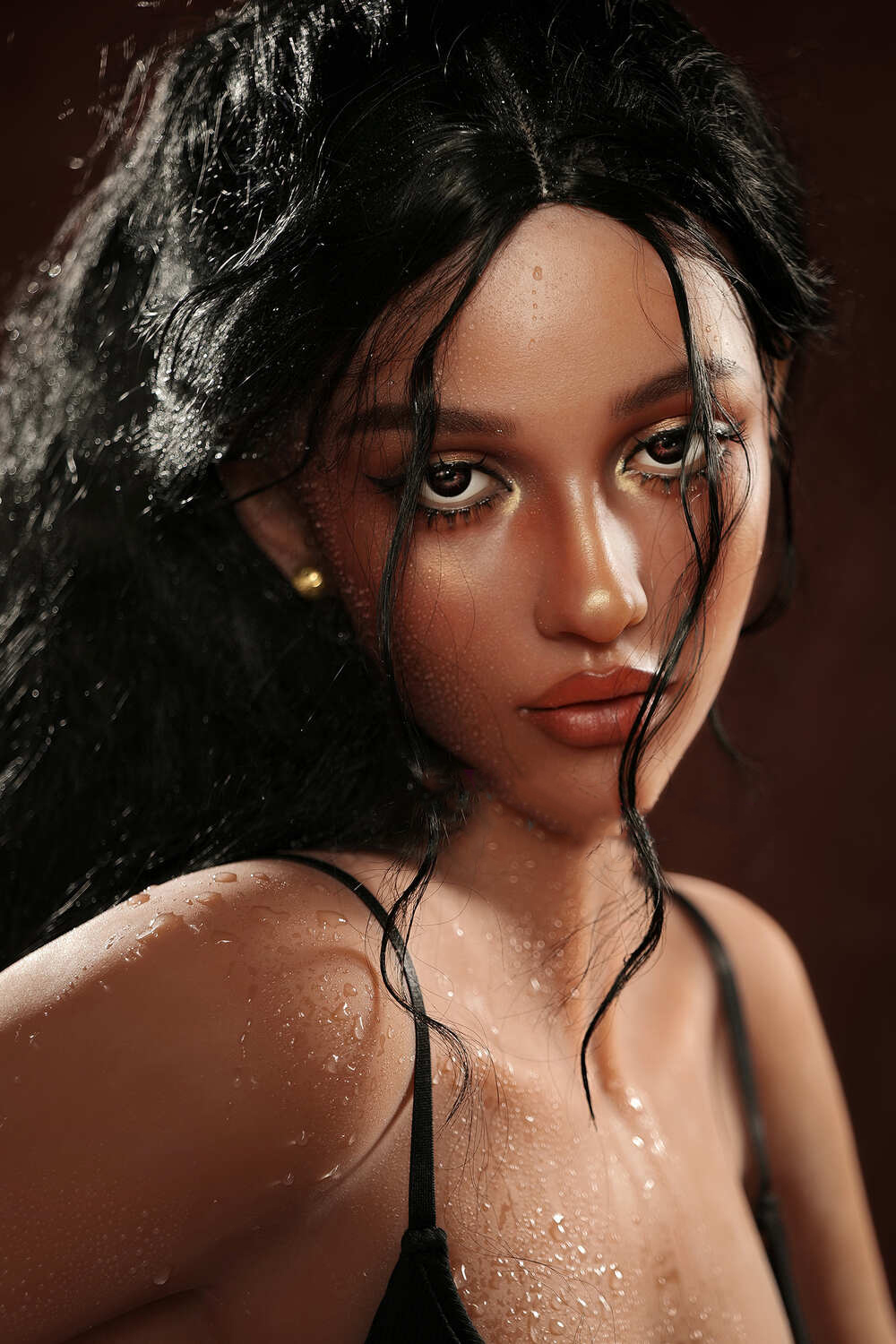 140cm/55.1in TPE Realistic Sex Doll with Tan Skin, 63-48-72 Petite Figure – New Light Wheat Blonde in Black Lingerie