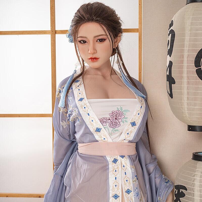 157cm/62in TPE Realistic Sex Doll With Elegant Updo & Blue Hair Accessories, Traditional Embroidered Hanfu – Model MXG-157B