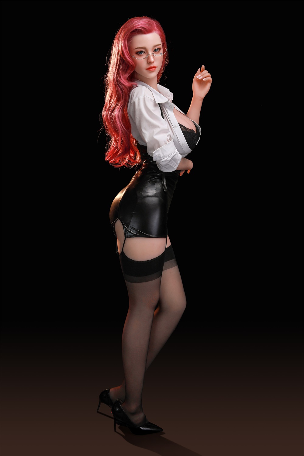 157cm/62in TPE Realistic Sex Doll With Pink Hair, White Blouse & Black Leather Skirt – Model MXG-157B